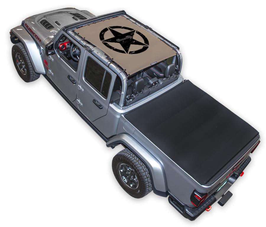 SPIDERWEBSHADE Jeep Gladiator JT Oscar Mike mesh sun shade – Distressed, Full-Shade, Tan