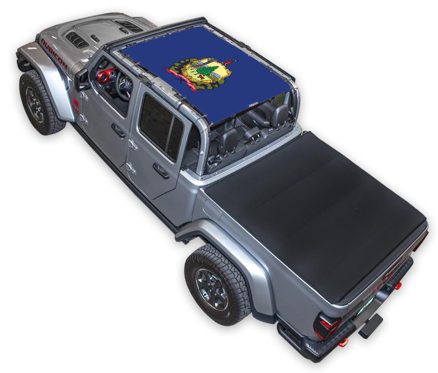 SPIDERWEBSHADE Jeep Gladiator JT Vermont State Flag mesh sun shade – Full-Shade