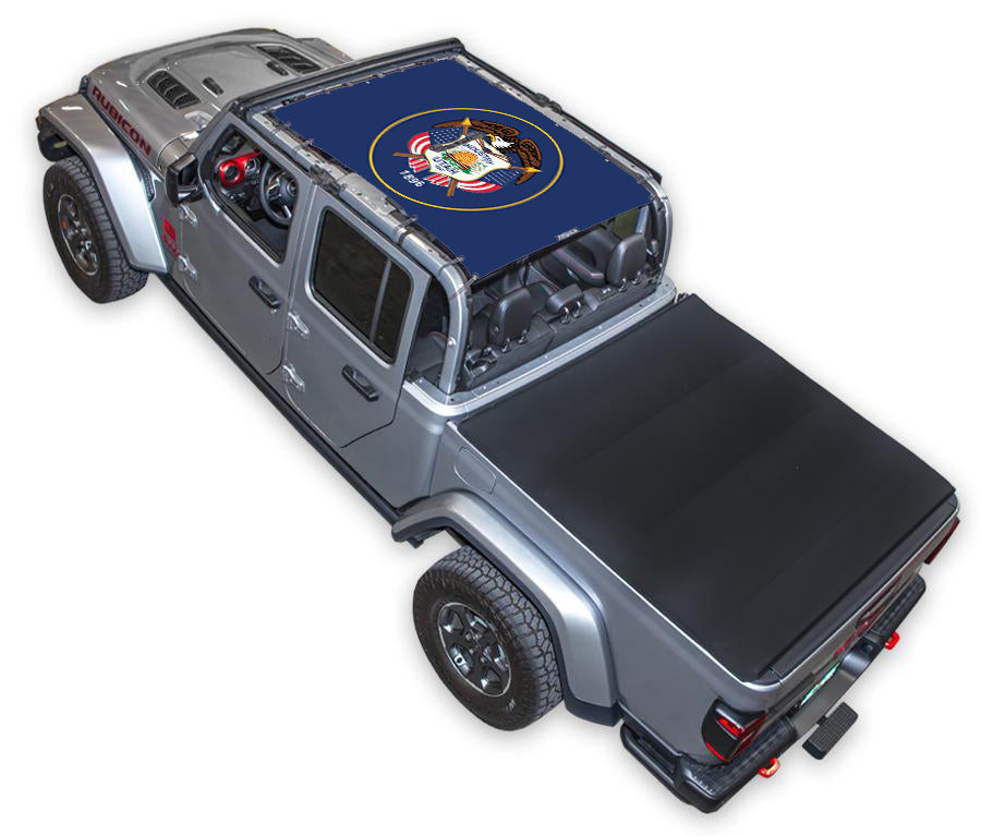 SPIDERWEBSHADE Jeep Gladiator JT Utah State Flag mesh sun shade – Full-Shade