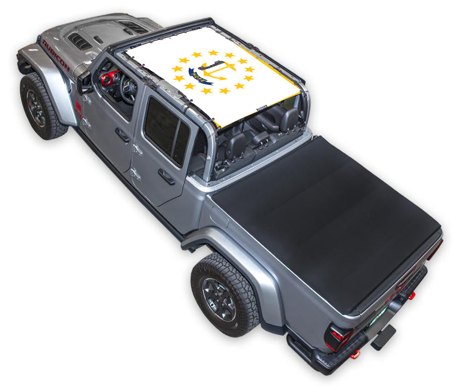 SPIDERWEBSHADE Jeep Gladiator JT Rhode Island State Flag mesh sun shade – Full-Shade