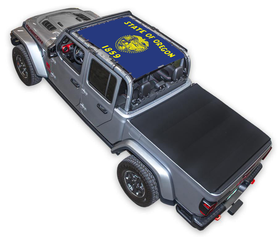 SPIDERWEBSHADE Jeep Gladiator JT Oregon State Flag mesh sun shade – Full-Shade