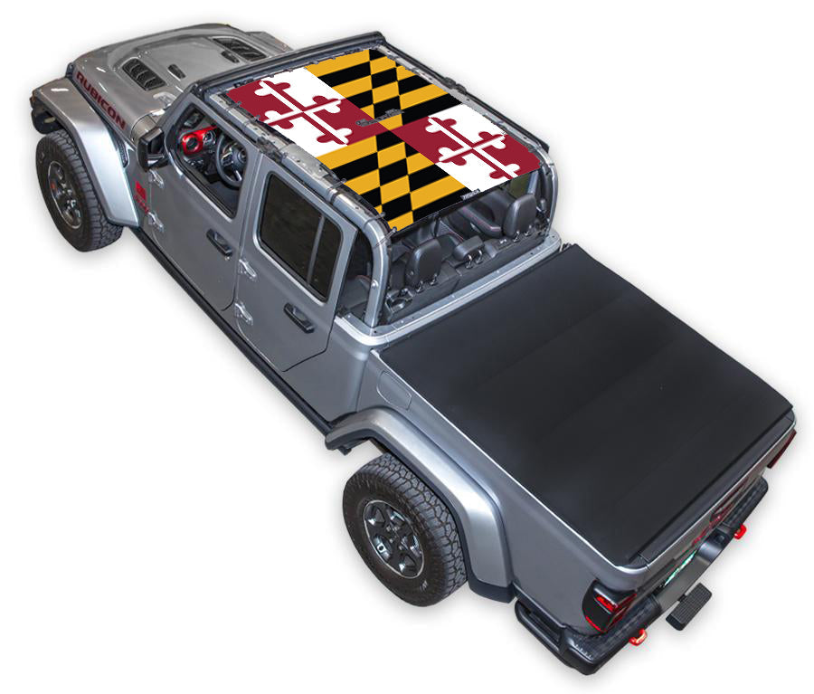 SPIDERWEBSHADE Jeep Gladiator JT Maryland State Flag mesh sun shade – Full-Shade