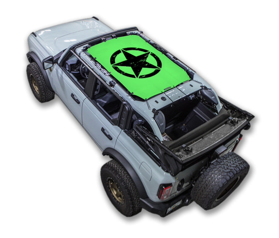SPIDERWEBSHADE Ford Bronco Oscar Mike mesh sun shade – Distressed, 4-Door, Green