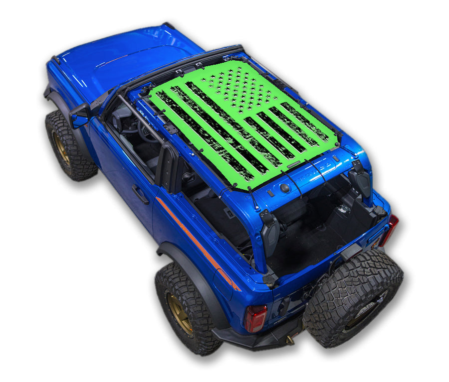 SPIDERWEBSHADE Ford Bronco Tactical Flag mesh sun shade – Distressed, 2-Door, Green