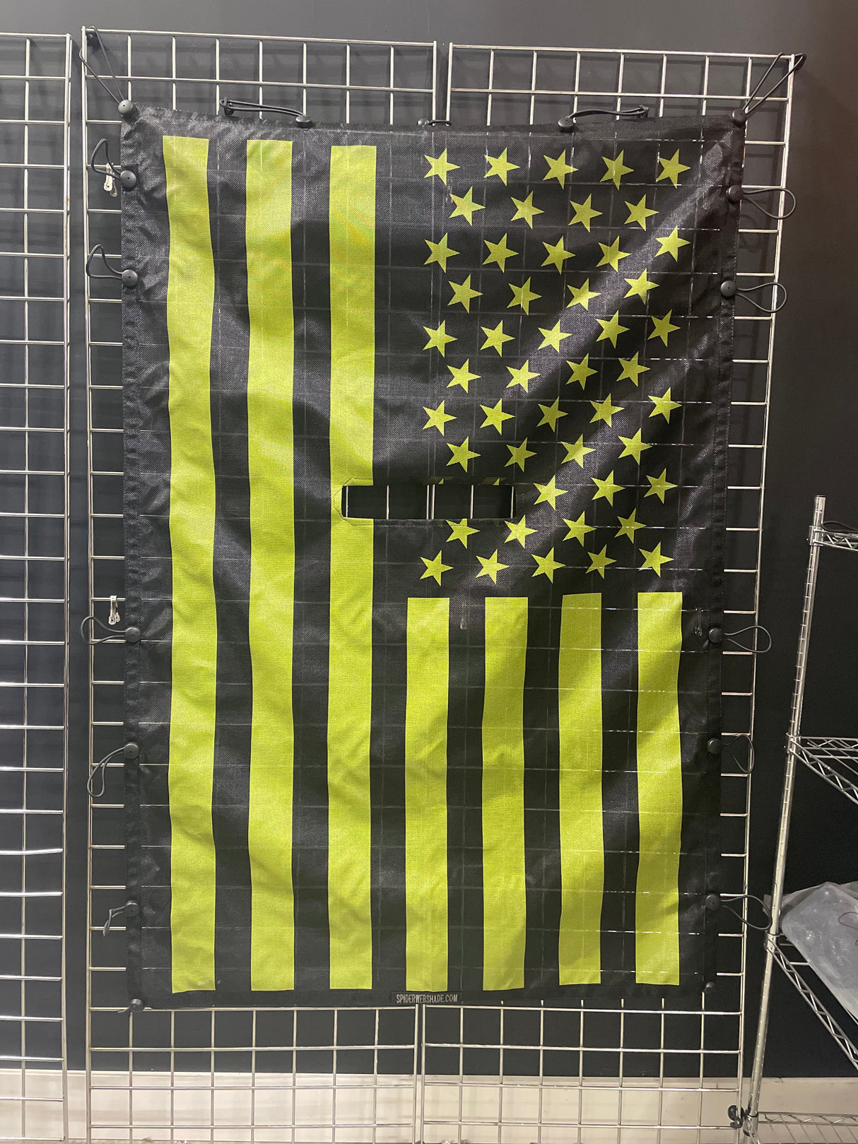 Jeep Wrangler JL 4-Door Sunshade (Full Shade) with Green American Flag on Black Shade