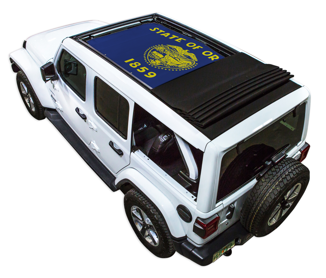 SPIDERWEBSHADE Jeep Wrangler JLU Sky One-Touch State Flag Oregon 2018–2023