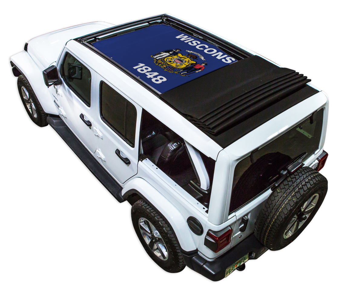 SPIDERWEBSHADE Jeep Wrangler JLU Sky One-Touch State Flag Wisconsin 2018–2023