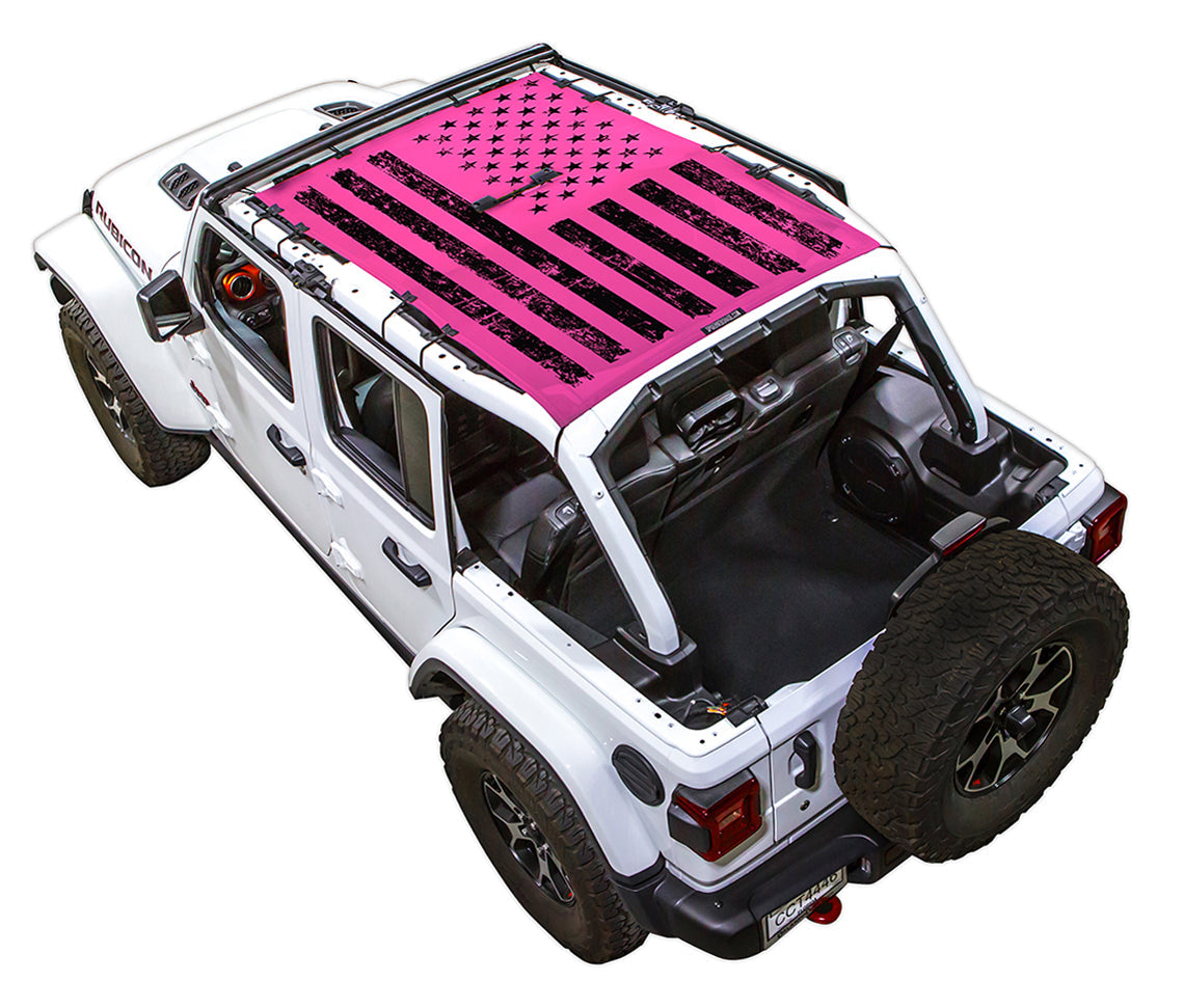 Distressed Tactical Flag Full-Shade (Front-to-Rear) Pink – SPIDERWEBSHADE JLU 4-Door sun shade