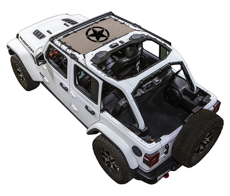 SPIDERWEBSHADE Jeep Wrangler JLU 4-Door Oscar Mike Distressed Half-Shade (Front Only) Tan