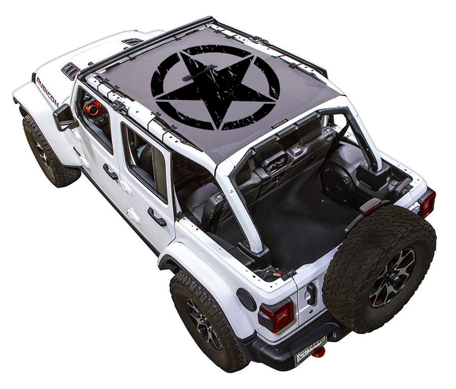SPIDERWEBSHADE Jeep Wrangler JLU 4-Door Oscar Mike Distressed Full-Shade (Front-to-Rear) Grey