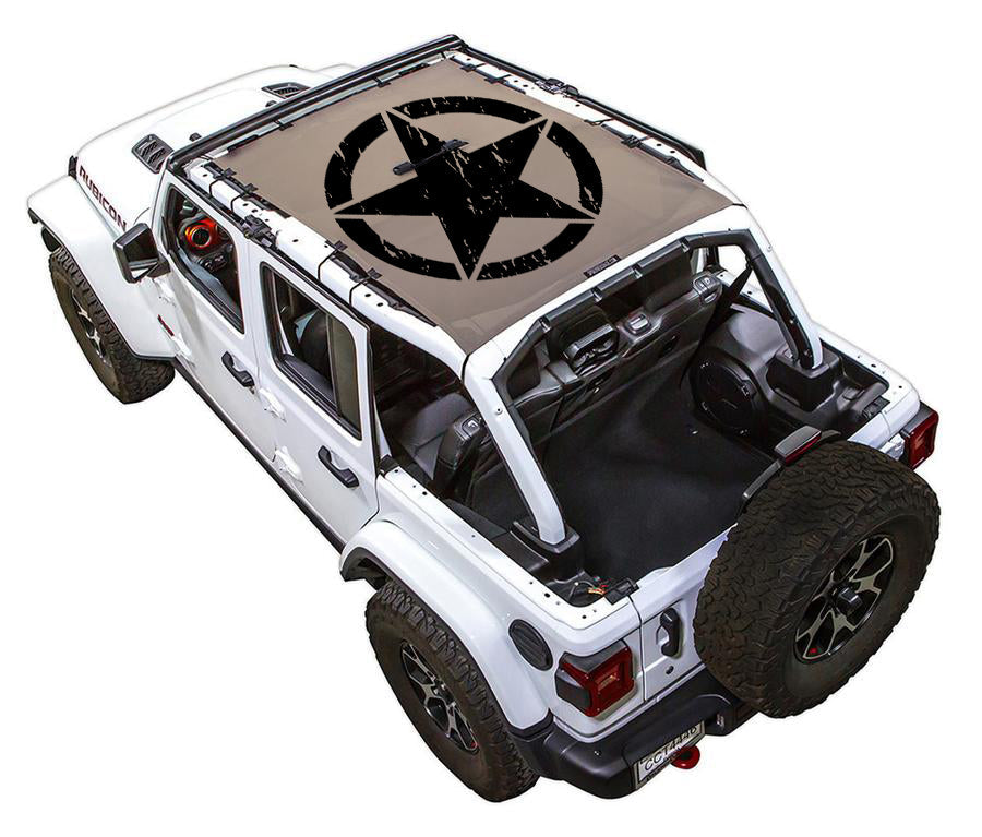SPIDERWEBSHADE Jeep Wrangler JLU 4-Door Oscar Mike Distressed Full-Shade (Front-to-Rear) Tan