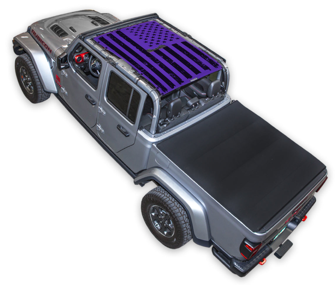 SPIDERWEBSHADE Jeep Gladiator JT Tactical Flag mesh sun shade – Distressed, Full-Shade, Purple