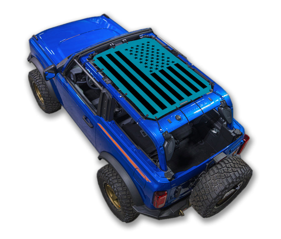 SPIDERWEBSHADE Ford Bronco Tactical Flag mesh sun shade – Solid, 2-Door, Teal