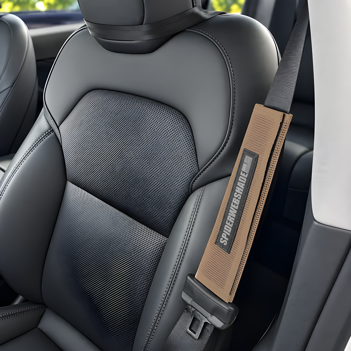 Tesla seatbelt silencer in Tan