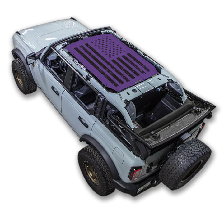 SPIDERWEBSHADE Ford Bronco Tactical Flag mesh sun shade – Distressed, 4-Door, Purple