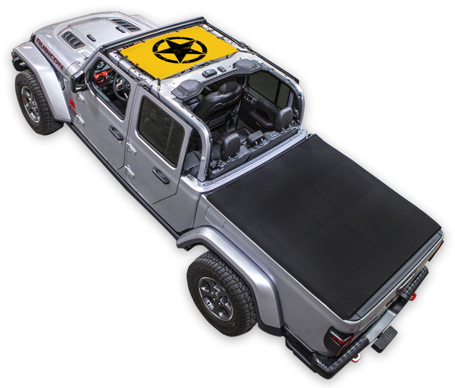 SPIDERWEBSHADE Jeep Gladiator JT Oscar Mike mesh sun shade – Distressed, Half-Shade, Yellow