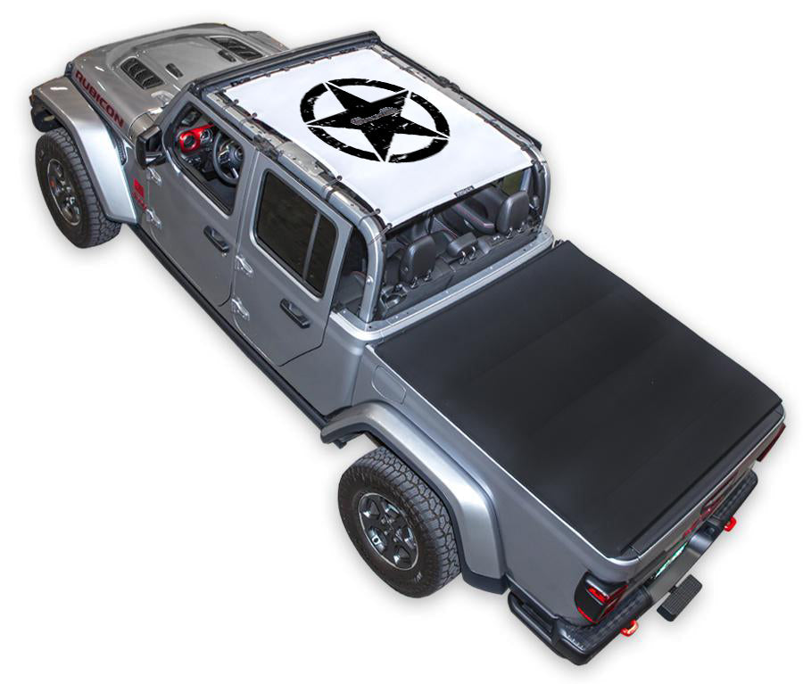 SPIDERWEBSHADE Jeep Gladiator JT Oscar Mike mesh sun shade – Distressed, Full-Shade, White