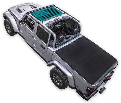 SPIDERWEBSHADE Jeep Gladiator JT Tactical Flag mesh sun shade – Distressed, Half-Shade, Teal
