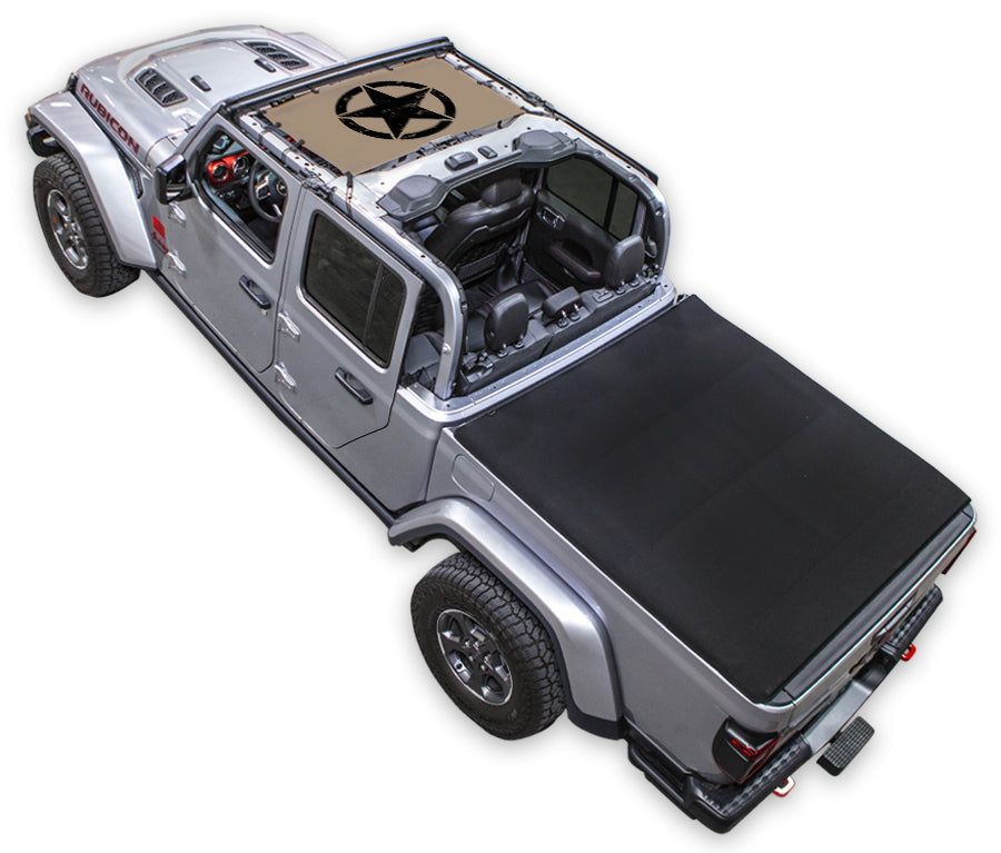 SPIDERWEBSHADE Jeep Gladiator JT Oscar Mike mesh sun shade – Distressed, Half-Shade, Tan
