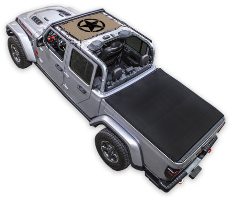 SPIDERWEBSHADE Jeep Gladiator JT Oscar Mike mesh sun shade – Distressed, Half-Shade, Tan