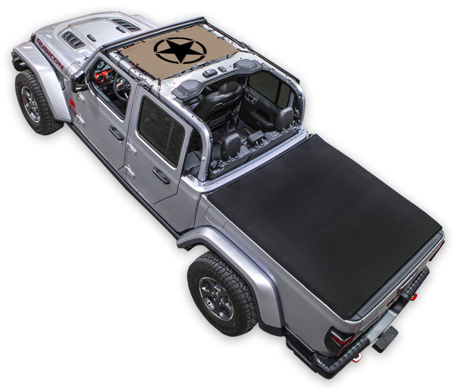 SPIDERWEBSHADE Jeep Gladiator JT Oscar Mike mesh sun shade – Solid, Half-Shade, Tan