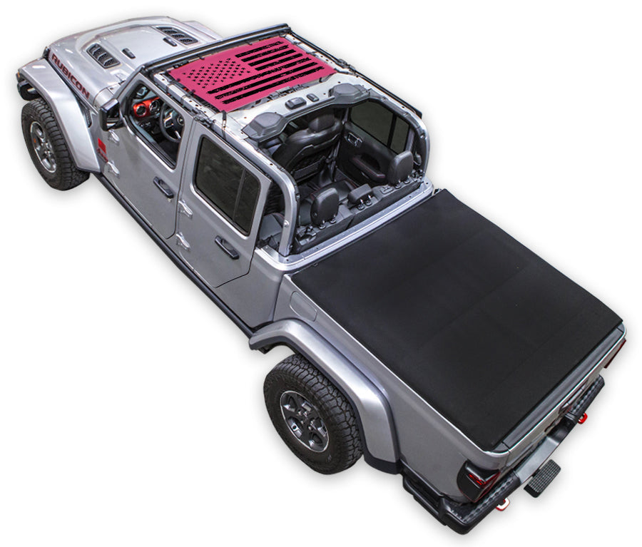 SPIDERWEBSHADE Jeep Gladiator JT Tactical Flag mesh sun shade – Distressed, Half-Shade, Pink