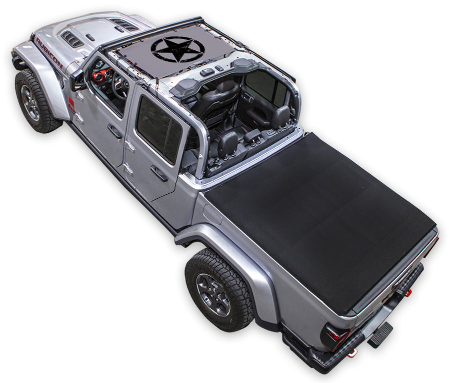 SPIDERWEBSHADE Jeep Gladiator JT Oscar Mike mesh sun shade – Distressed, Half-Shade, Grey