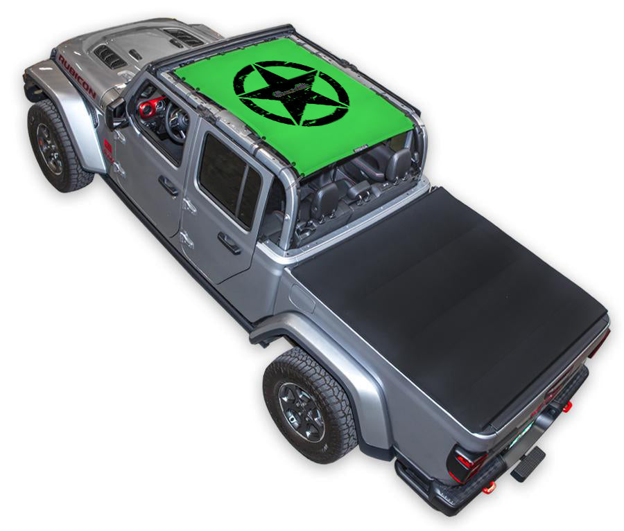 SPIDERWEBSHADE Jeep Gladiator JT Oscar Mike mesh sun shade – Distressed, Full-Shade, Green