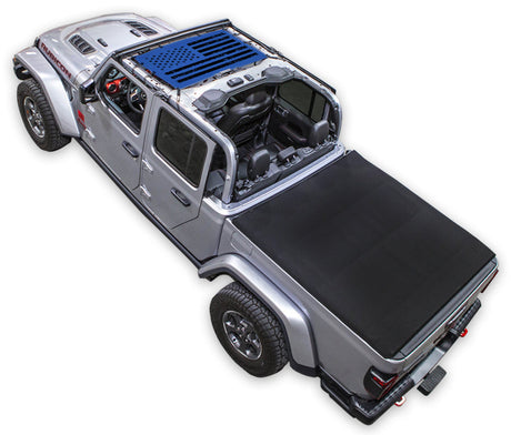SPIDERWEBSHADE Jeep Gladiator JT Tactical Flag mesh sun shade – Distressed, Half-Shade, Blue