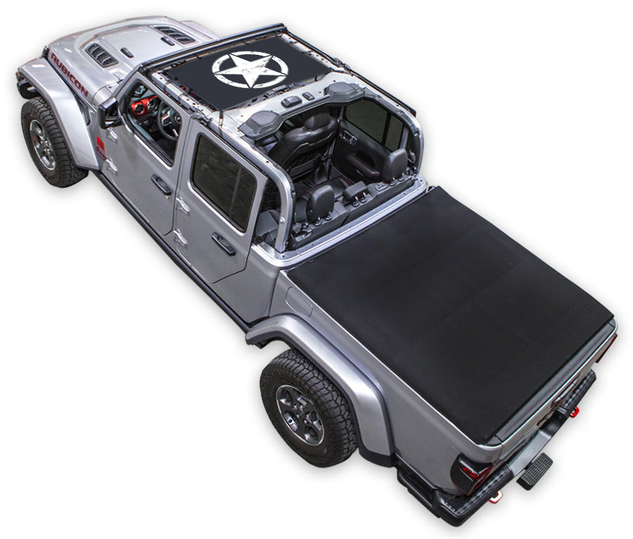SPIDERWEBSHADE Jeep Gladiator JT Oscar Mike mesh sun shade – Distressed, Half-Shade, Black