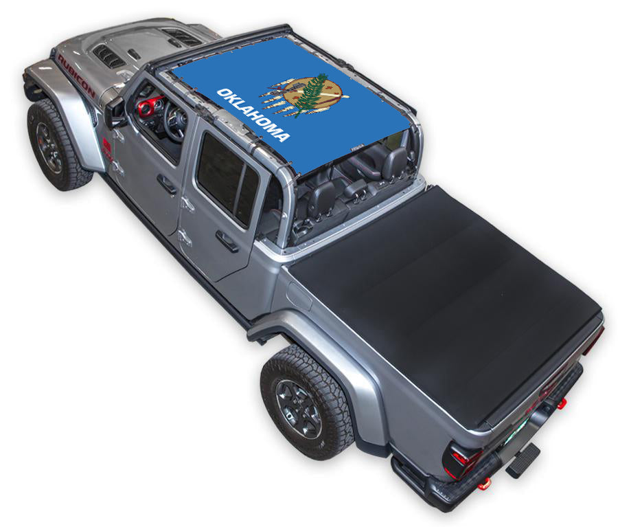 SPIDERWEBSHADE Jeep Gladiator JT Oklahoma State Flag mesh sun shade – Full-Shade