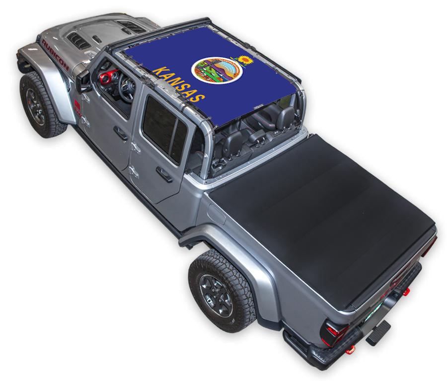 SPIDERWEBSHADE Jeep Gladiator JT Kansas State Flag mesh sun shade – Full-Shade