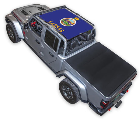 SPIDERWEBSHADE Jeep Gladiator JT Kansas State Flag mesh sun shade – Full-Shade