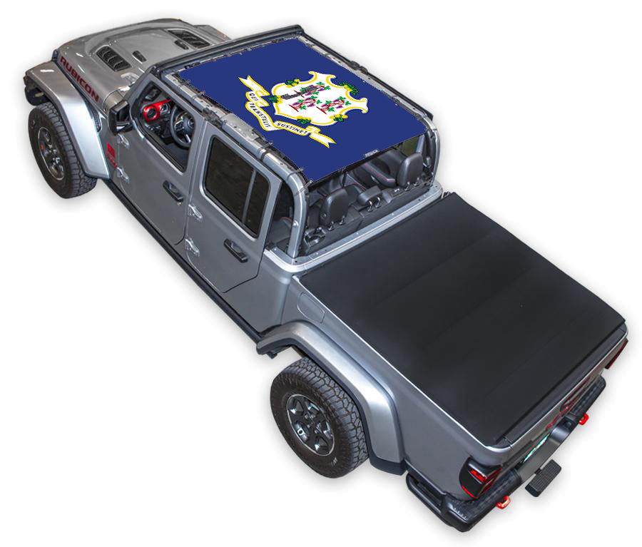 SPIDERWEBSHADE Jeep Gladiator JT Connecticut State Flag mesh sun shade – Full-Shade
