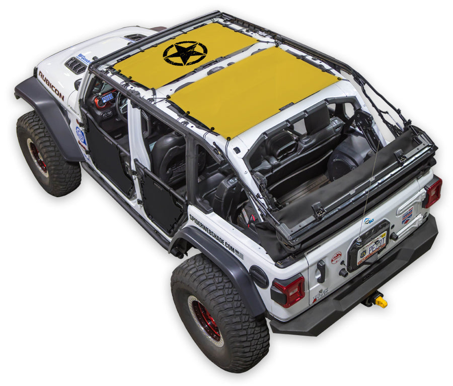 SPIDERWEBSHADE Jeep Wrangler JLU 4-Door Oscar Mike Distressed 2-Piece (Front and Rear) Yellow