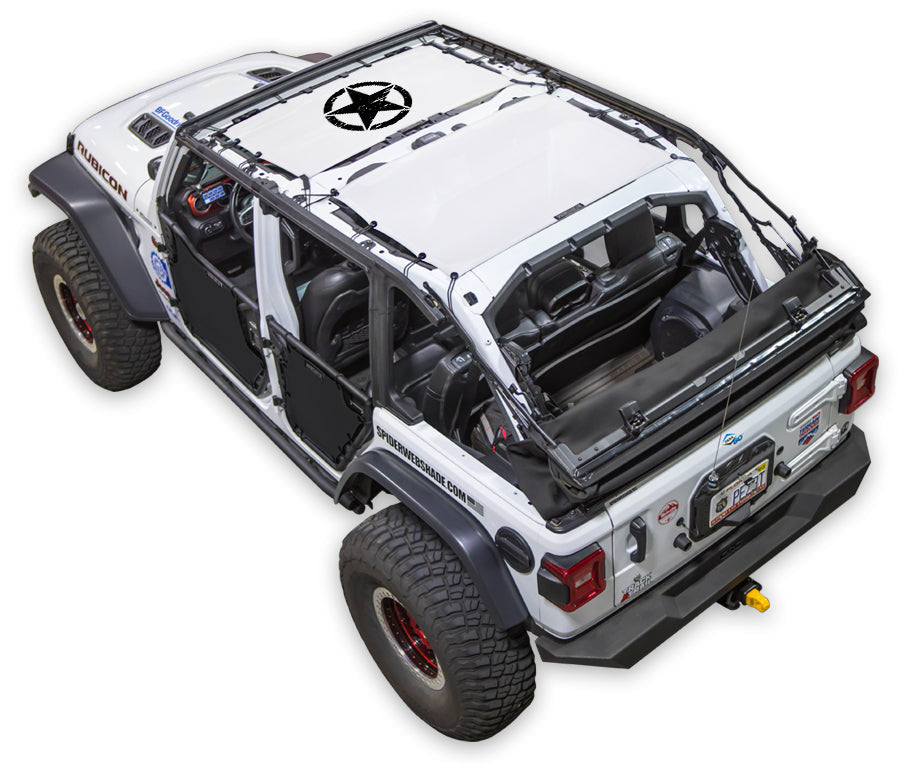 SPIDERWEBSHADE Jeep Wrangler JLU 4-Door Oscar Mike Distressed 2-Piece (Front and Rear) White