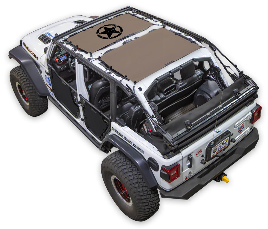 SPIDERWEBSHADE Jeep Wrangler JLU 4-Door Oscar Mike Distressed 2-Piece (Front and Rear) Tan