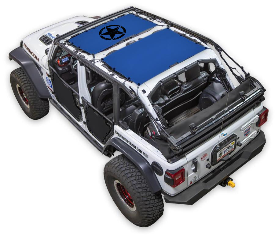 SPIDERWEBSHADE Jeep Wrangler JLU 4-Door Oscar Mike Distressed 2-Piece (Front and Rear) Blue