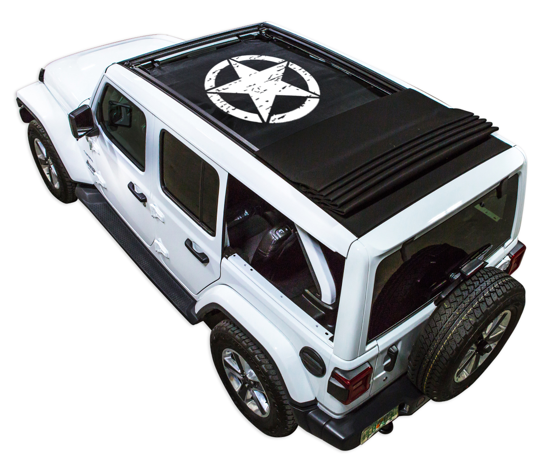 SPIDERWEBSHADE Jeep Wrangler JLU Sky One-Touch Oscar Mike Distressed Black 2024–2026