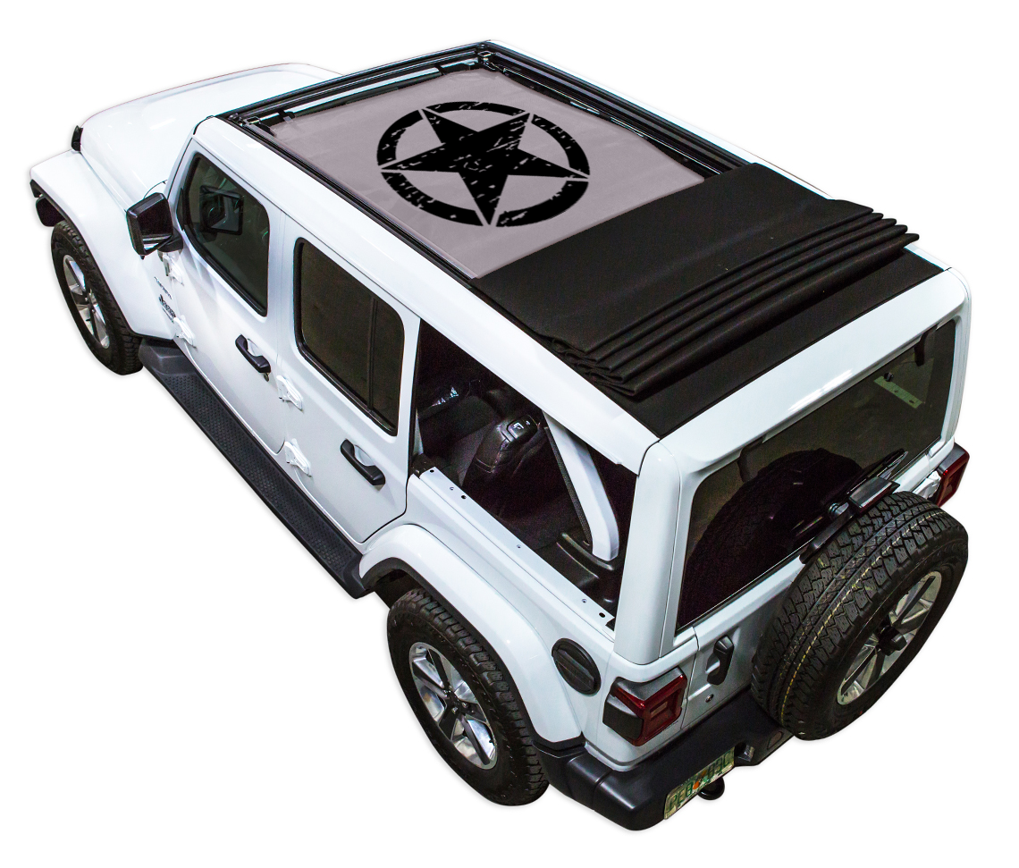 SPIDERWEBSHADE Jeep Wrangler JLU Sky One-Touch Oscar Mike Distressed Grey 2024–2026