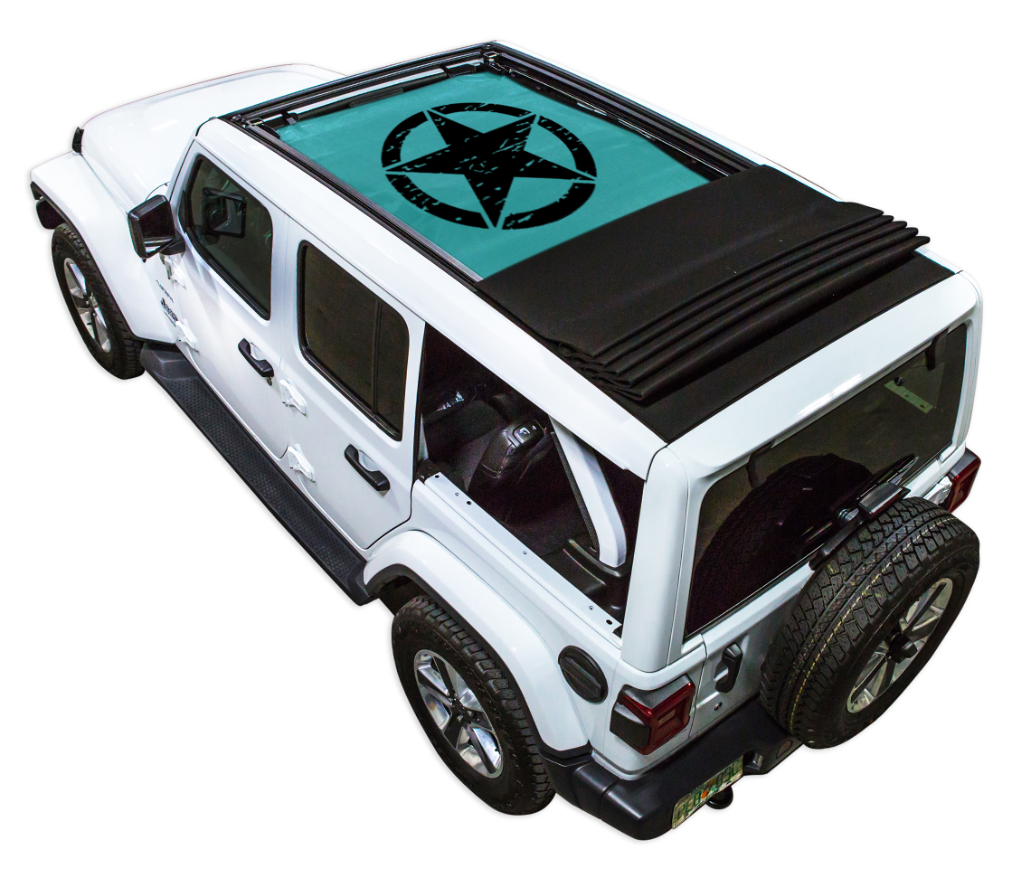 SPIDERWEBSHADE Jeep Wrangler JLU Sky One-Touch Oscar Mike Distressed Teal 2018–2023