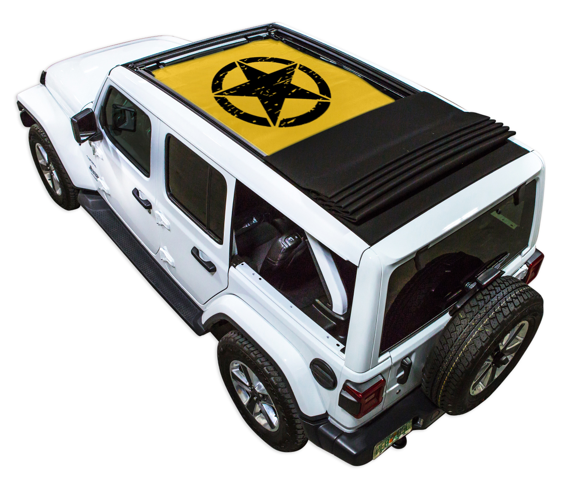 SPIDERWEBSHADE Jeep Wrangler JLU Sky One-Touch Oscar Mike Distressed Yellow 2024–2026