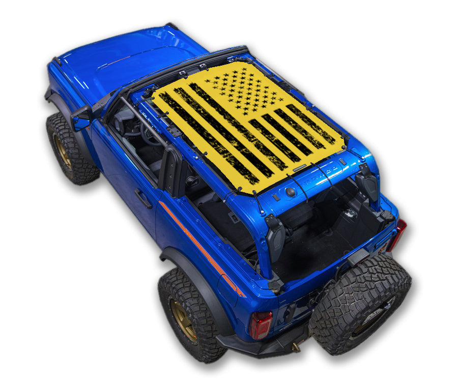 SPIDERWEBSHADE Ford Bronco Tactical Flag mesh sun shade – Distressed, 2-Door, Yellow