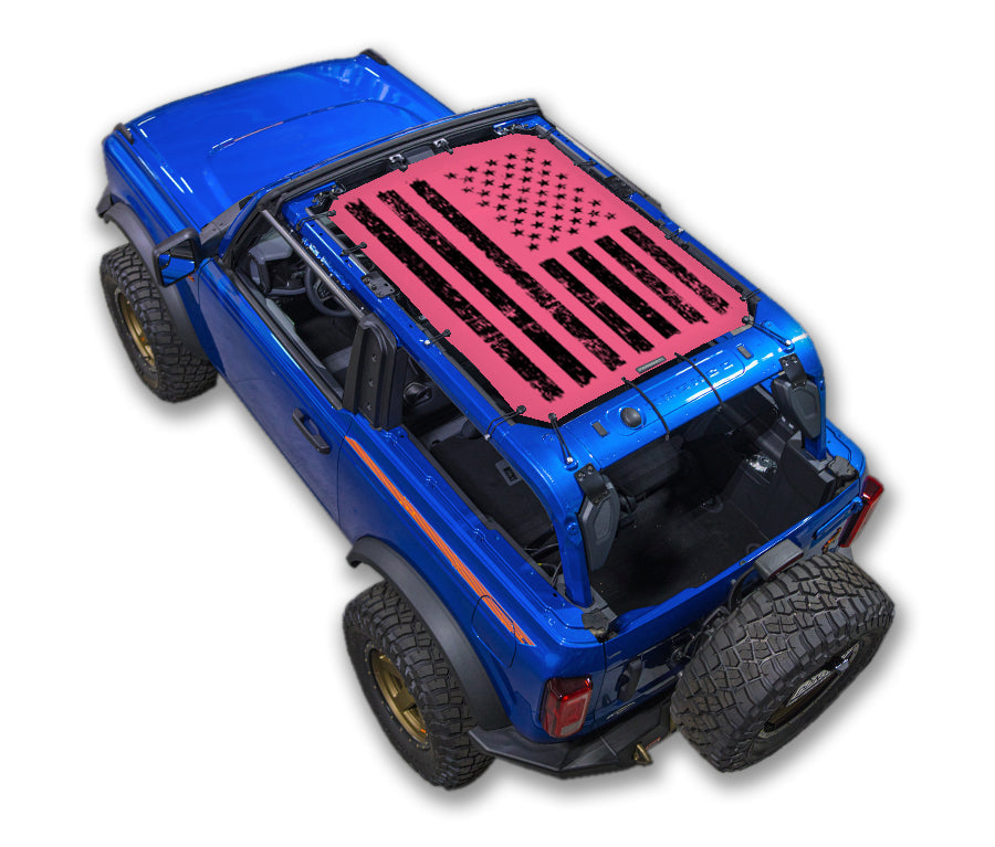 SPIDERWEBSHADE Ford Bronco Tactical Flag mesh sun shade – Distressed, 2-Door, Pink