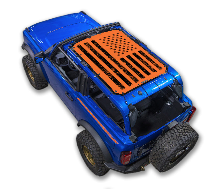 SPIDERWEBSHADE Ford Bronco Tactical Flag mesh sun shade – Distressed, 2-Door, Orange