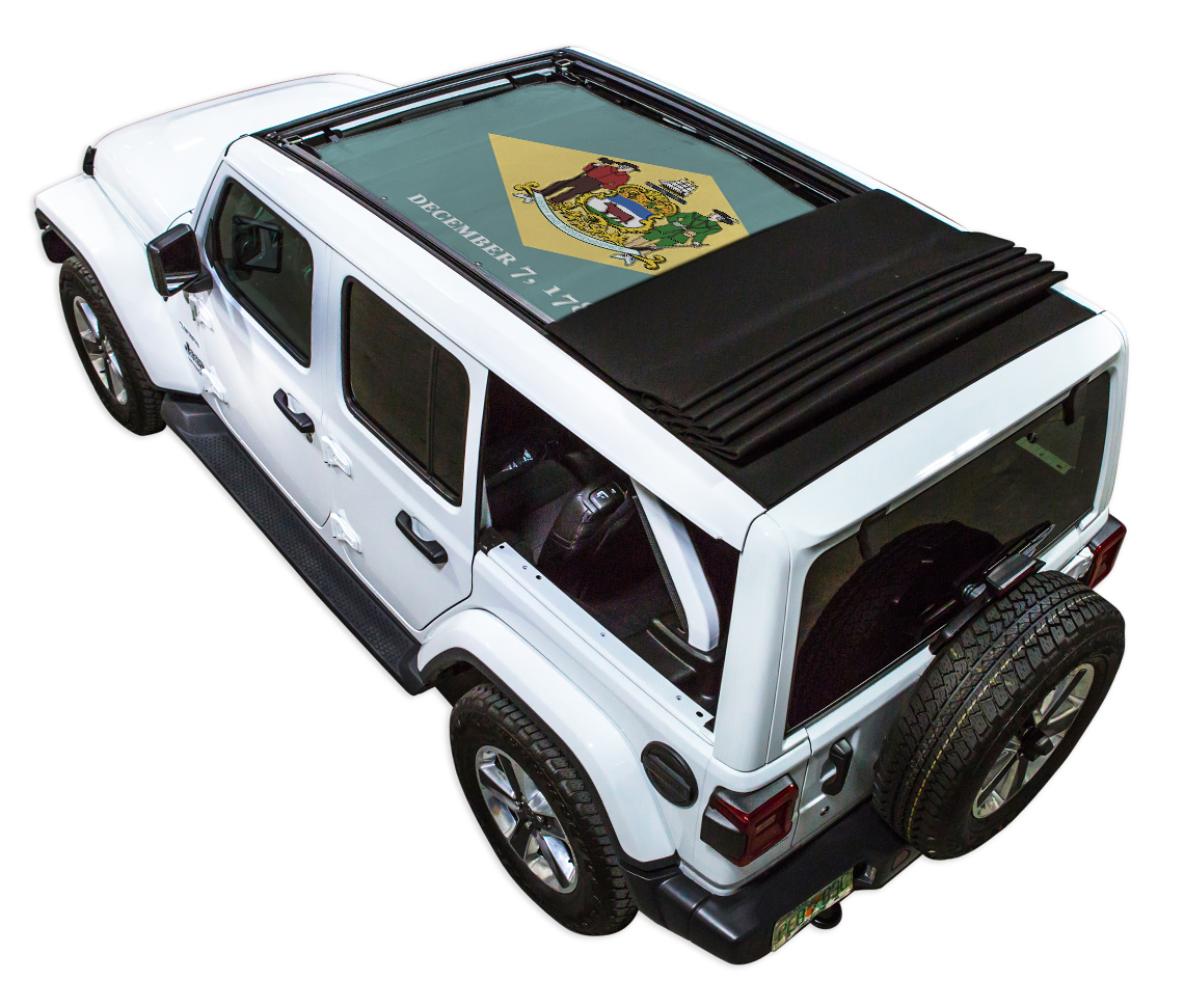 SPIDERWEBSHADE Jeep Wrangler JLU Sky One-Touch State Flag Delaware 2018–2023