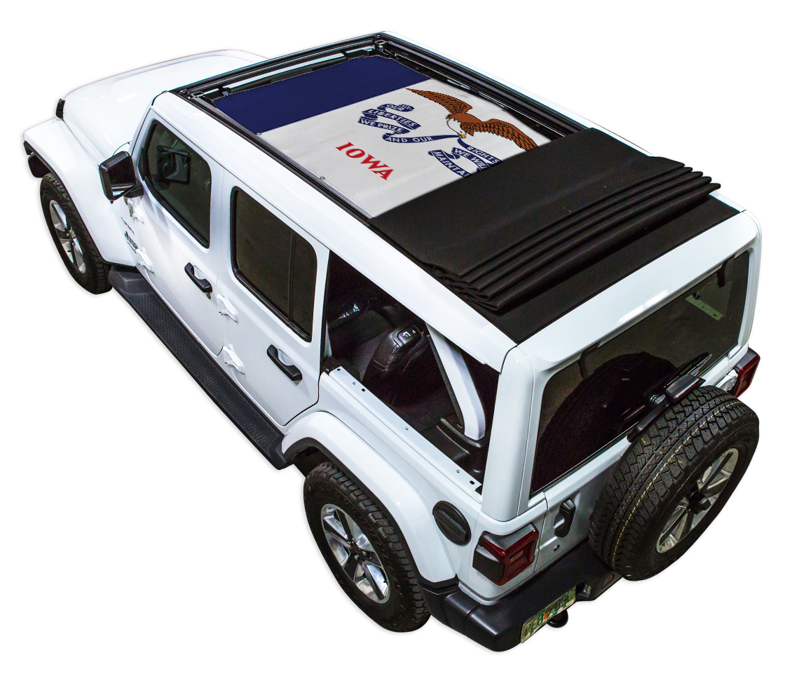 SPIDERWEBSHADE Jeep Wrangler JLU Sky One-Touch State Flag Iowa 2018–2023
