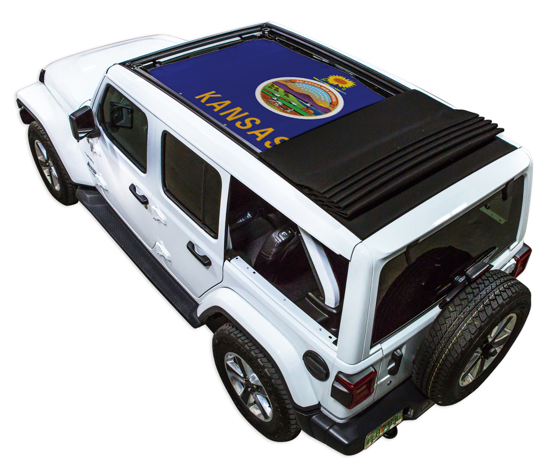 SPIDERWEBSHADE Jeep Wrangler JLU Sky One-Touch State Flag Kansas 2018–2023