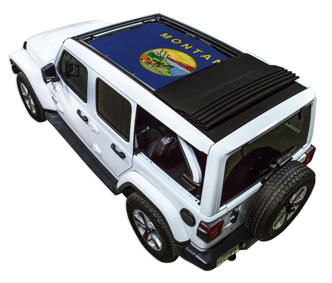 SPIDERWEBSHADE Jeep Wrangler JLU Sky One-Touch State Flag Montana 2018–2023