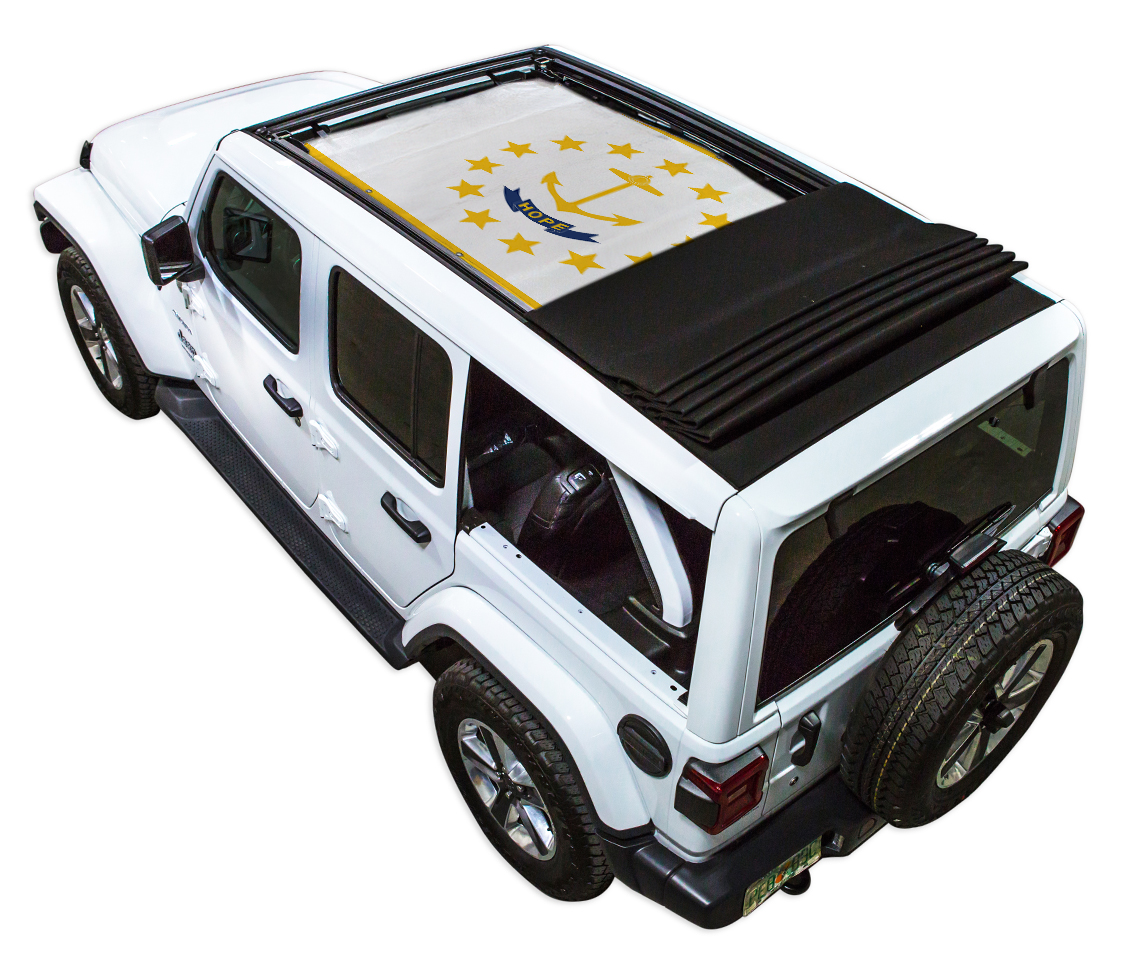 SPIDERWEBSHADE Jeep Wrangler JLU Sky One-Touch State Flag Rhode Island 2024–2026